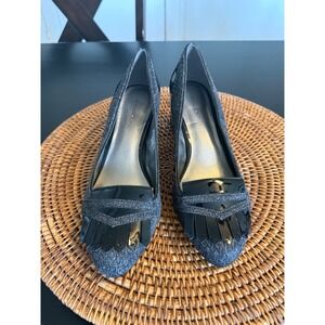 Bandolino Bdodonna Grey Tweed Patent Leather Kiltie Block Heel Pumps Womens 8M